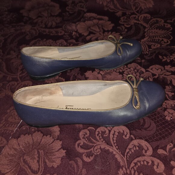 Salvatore Ferragamo Banner 1 CM Iridescent Blue Ballet Flats Women's Size 8.5 B - Picture 2 of 5